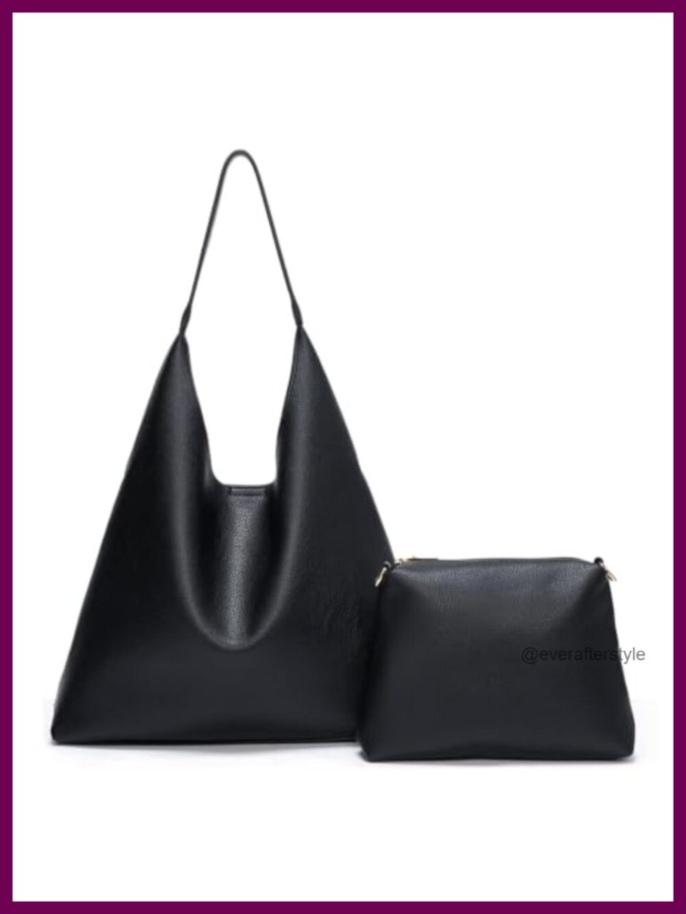 Vegan Leather Slouchy Hobo Tote Bag 2 Piece Set Large Shoulder Bag